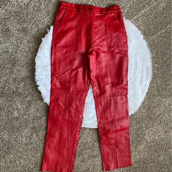 Vintage Excelled Red Leather Pants Silky Lined High Rise Womens Sz 10 - Picture 1 of 13
